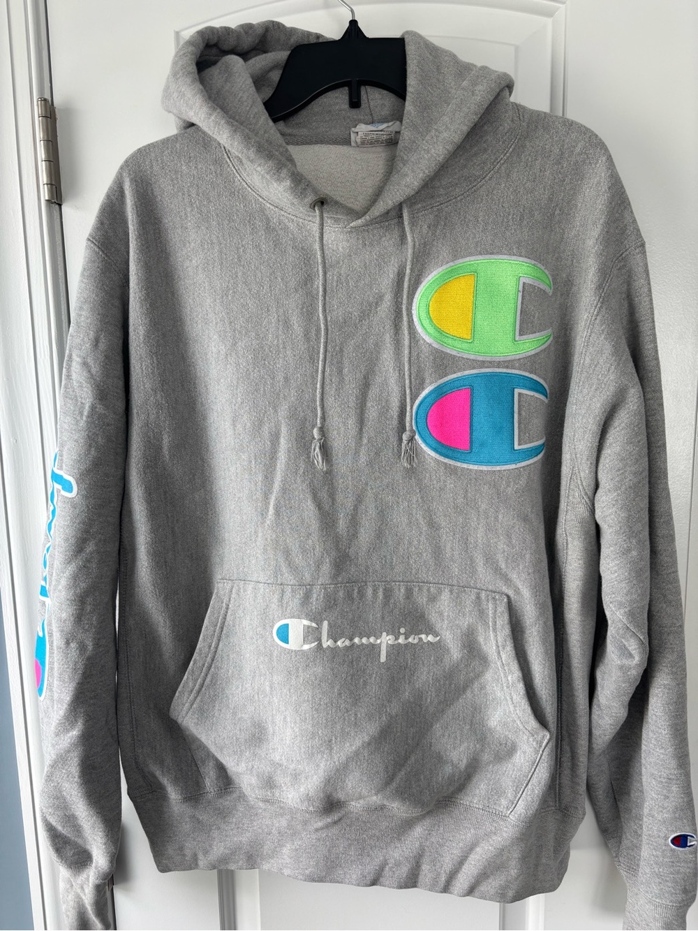 Champion Men's Gray Hoodie with Colorblock Logos